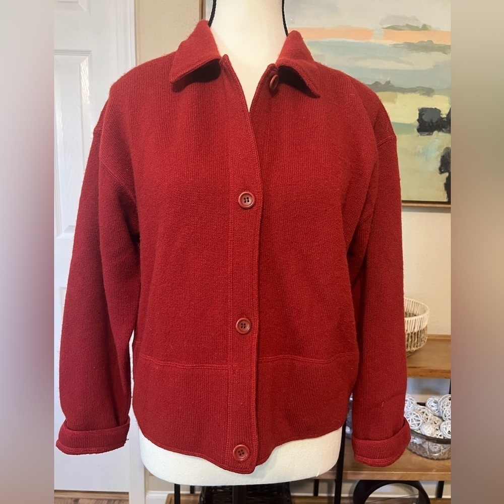 J.Crew Petite Medium Wool Blend Red Button-Up Cardigan Jacket Sweater